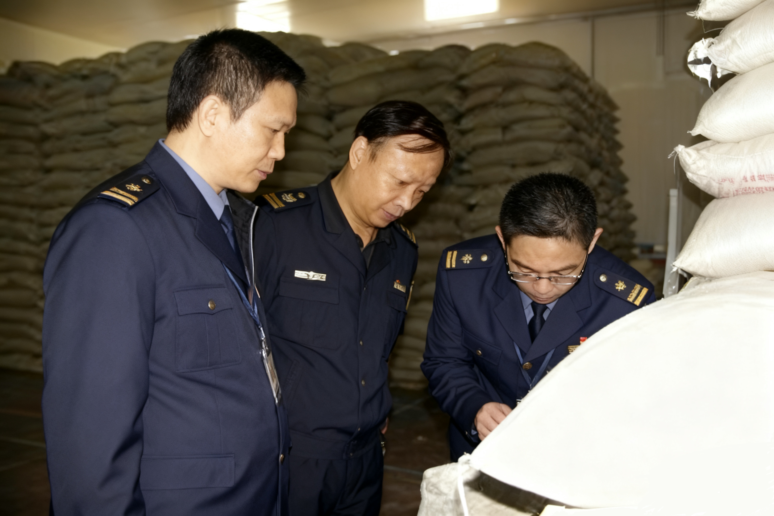 工作人员现场查验米仓